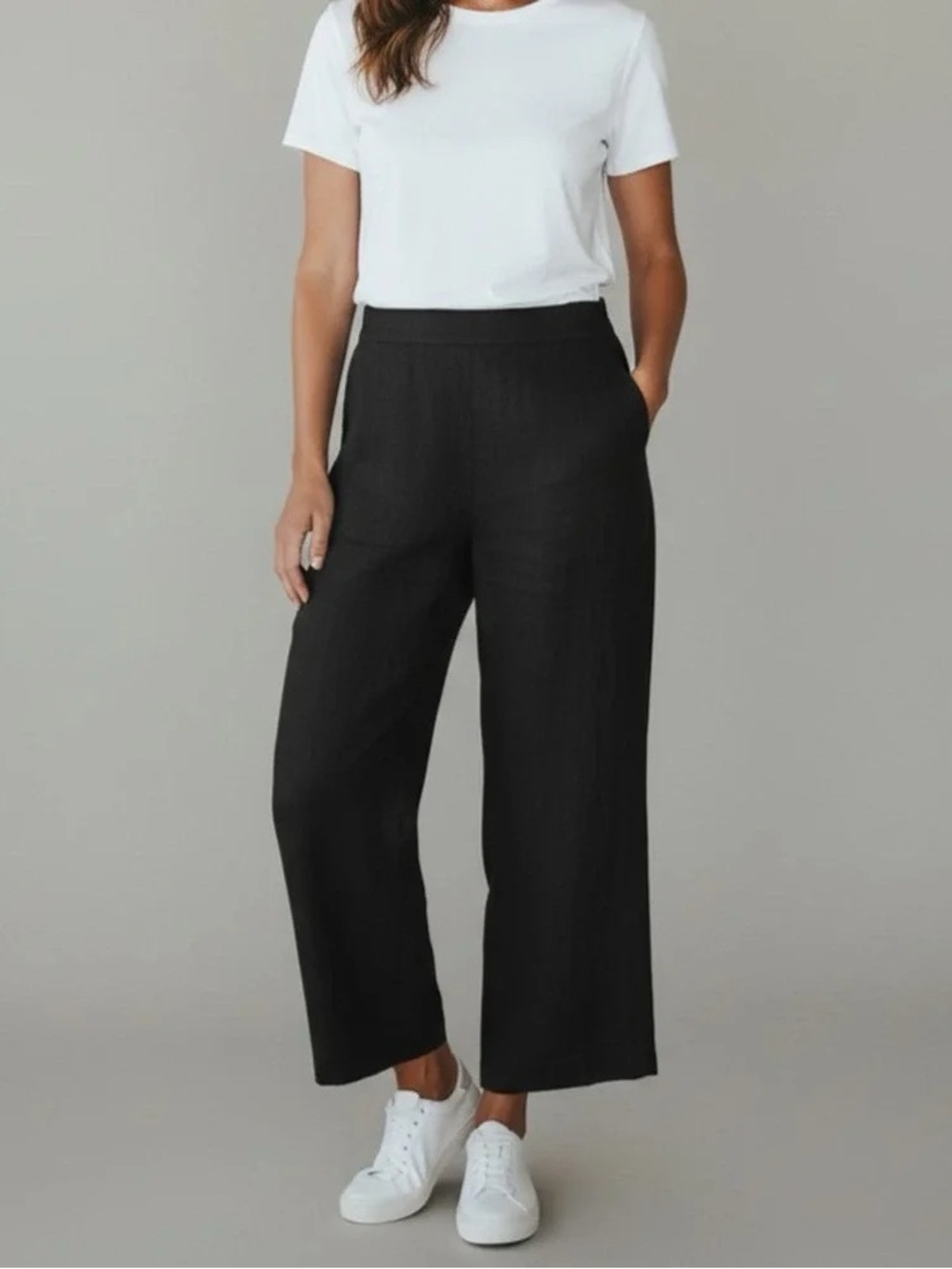 Vince Size 6 Black Linen Blend Wide Leg Cropped High-Rise Pants